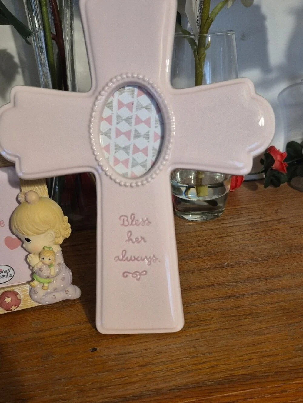 Hallmark Pink Ceramic Cross Frame with Oval Photo Opening